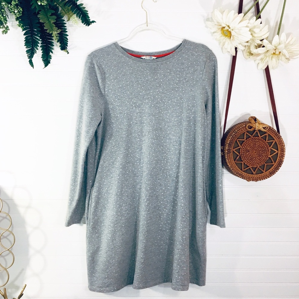 Boden Polka Dot Metallic Gray Sweat Dress